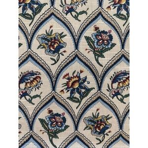 Vtg Waverly Bayou Fabric Remnant 1.25 Yards Blue Floral Madras Slub Mardi Gras